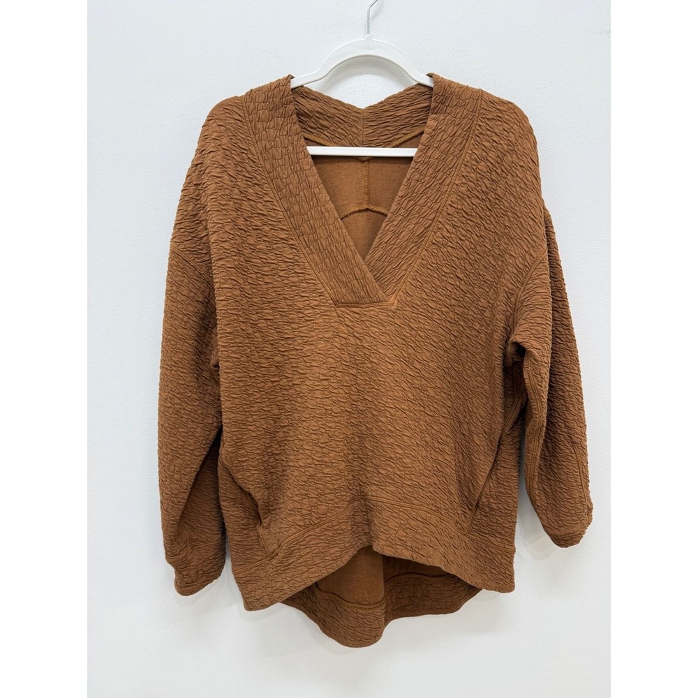 Lululemon Rippled V-Neck Pullover Size 4 Copper Brown Oversized Sweatshirt
